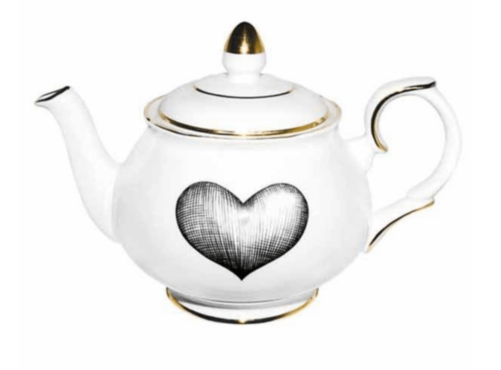 Gorgeous Fine Bone China Black Love Heart Teapot hand decorated & hand edged in 22 carat gold. Hand painted with 22 carat gold detailing.