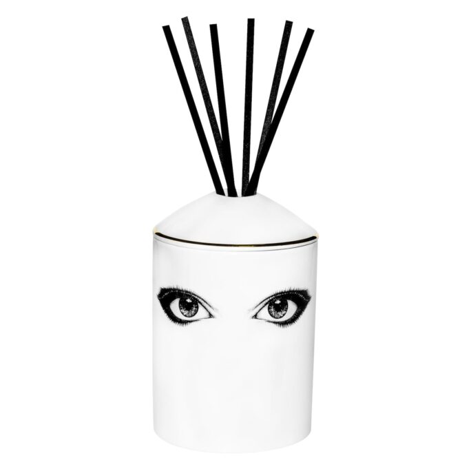 Looking at You Eyes Delectable Diffuser are beautiful Fine Bone China canister & lid, decorated with a black Ink edged in 22 carat gold.