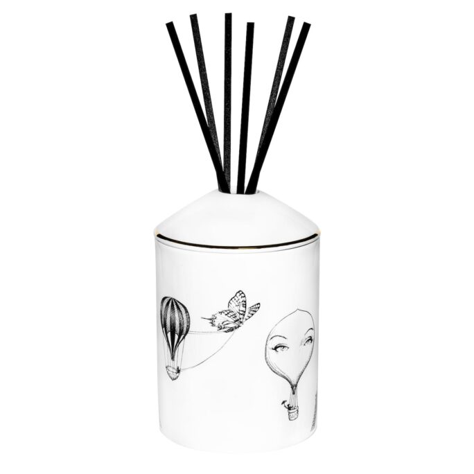 Balloons Delectable Diffuser are beautiful Fine Bone China canister & lid, decorated with a black Intricate Ink edged in 22 carat gold