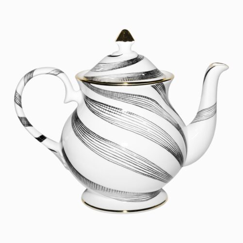 Gorgeous Fine Bone China Swirly Teapot hand decorated & hand edged in 22 carat gold. Hand painted with 22 carat gold detailing.