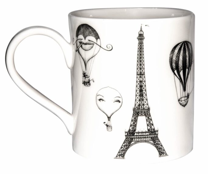 Absolutely gorgeous White Fine Bone China Dietrich Daydreams Eiffel Tower Majestic Mug, decorated in 22 carat gold. Made In England.