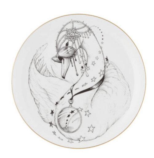White Fine Bone China Virgo Zodiac Plate with a jet black hand screen printed Intricate Ink Illustration. Made In England.