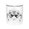 Aries Zodiac Cutesy Candle in a Fine Bone China container decorated with black Intricate Ink Illustrations. Made in England