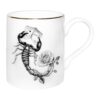 Scorpio holding a zodiac book with the claws and with the rose on the tail. Ink design on fine bone china