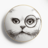 White Fine Bone China Cat Monocle Trinket Box hand decorated and then hand edged in 22 carat gold with jet black ink design. Made in England