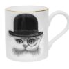 Cat wearing a top hat with monocle. Ink design on fine bone china mug