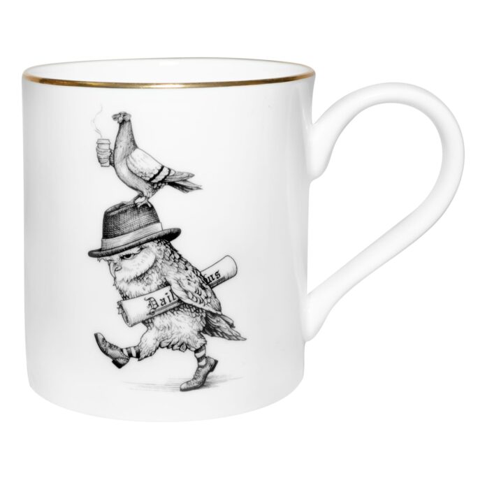 Owl wearing hat design on the mug made from fine bone china