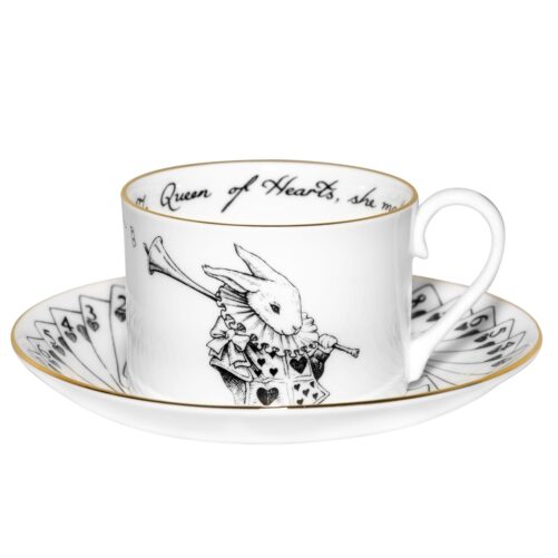 Fine Bone China Alice in Wonderland White Rabbit with cards Teacup & Saucer