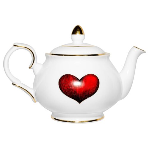 Fine Bone China red love heart teapot