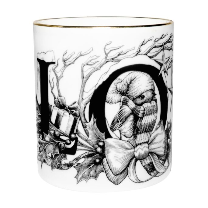 Love written on candle fine bone china container in ink design