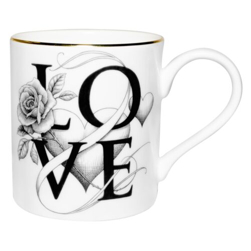 Fine Bone China mug with Love written on it and flower