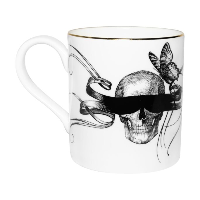Masked Skull with butterfly Majestic Mug with gold detailing