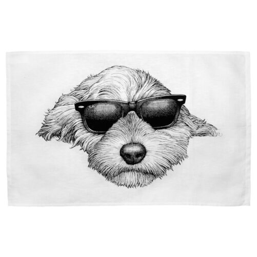 Portrait of the dog in ink design on tea towel