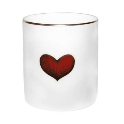 Red Heart in ink design on ceramic candle with 22 carat detailing