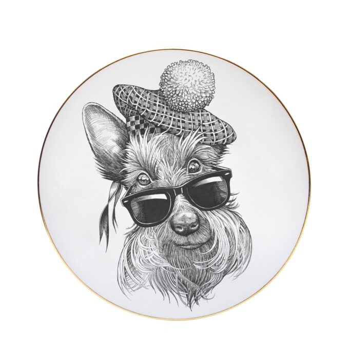 Scottie dog with sunglasses and tartan bobble hat
