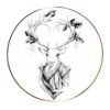 Raindeer in ink design on white fine bone china plate with 22 carat detailing