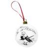 Bird with the writing on top "missing you at Christmas" in ink design on white fine bone china bauble