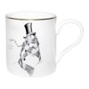 snowman wearing scarf and tophat holding star in ink design on fine bone china with 22 carat detailing